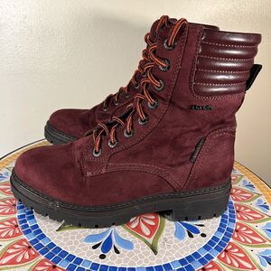 Bench Jayce Womens Sz 8 Burgundy Plum Faux Suede Combat Lug Sole Lace Up Boots